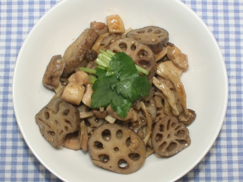 花粉症対策☆乾燥レンコンで鶏肉の甘辛炒め